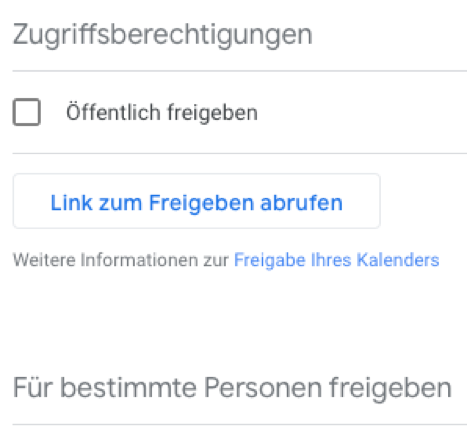 Google Kalender funktionen Zugriffsberechtigung